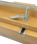 Slick Cam Action Quick Release Clamps 1-1/4 Inch Heavy Duty No Twist Lever For Woodshop Jigs And Fences close-up on wood surface.