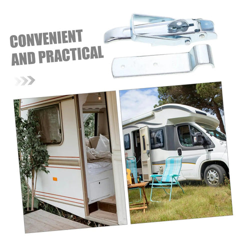 Trailer Lift Gate Latch For RV, Caravan, And Utility Trailers, Toggle Locking Latch For Secure Fastening, shown above RV setup