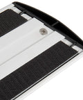 Close-up of Straight Up Heavy Duty 17 Inch Silver Microfiber Mop Frame with Quick Connect design for industrial floor care.