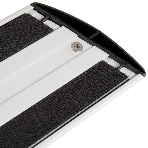 Close-up of Straight Up Heavy Duty 17 Inch Silver Microfiber Mop Frame with Quick Connect design for industrial floor care.