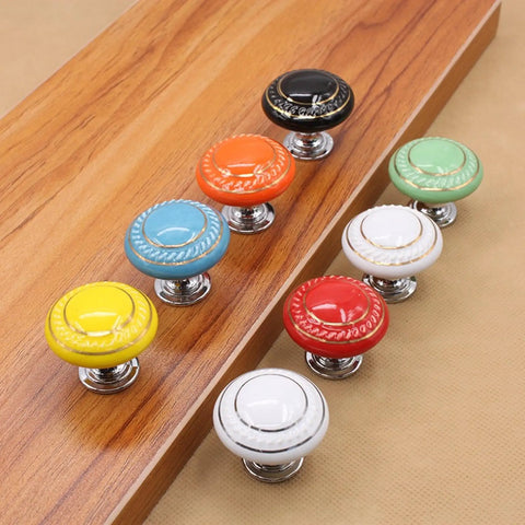 Totally Groovy Blue Mushroom Ceramic Cabinet Knobs, 6 Pack of Glossy Round Drawer Pulls for Dresser and Wardrobe, 1.38 Inch Diameter, Smooth Polish, 3 Screw Sizes Included, Home Makeover Essential