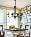 Black 8 Light Farmhouse Chandelier With Easy Installation For Dining Room And Kitchen Over Table Rustic Pendant Ceiling Light With E12 Base Ideal For Bedroom And Hallway Decor