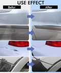 Before and after use of On The Go Car Scratch Remover Pen Kit For Any Color Vehicle showing scratch removal on various car panels.