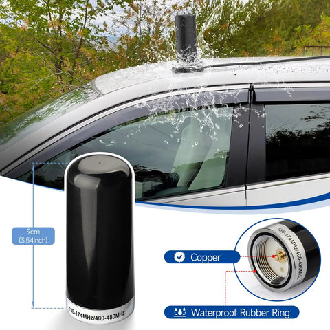 Dual Band Vehicle Mobile Ham Radio Antenna With NMO Mount for Car Truck and Marine Radios on car roof, 9 cm height