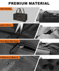 Detailed materials of Mid-Size Weekender Travel Duffle Bag, 24x12x12 Inch, 53L Capacity, showing handles, fabric, zippers, and waterproofing.