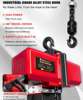 FITHOIST 1100 Lb Electric Chain Hoist 120V Motor With Wired Remote Control, featuring industrial-grade steel hook and safety latch.
