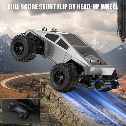 Turn Up The Thrill With A Brushless One Sixteenth RC Monster Truck performing a stunt off a ramp in mountainous terrain