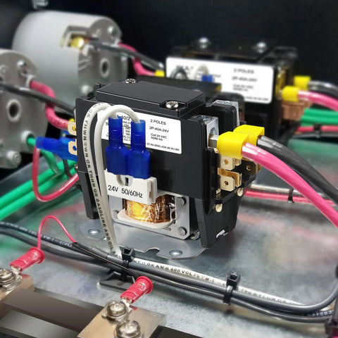 Close-up of installed 2 Pack 24V Coil 40A 1 Pole Air Conditioner Contactor Ready To Swap In UL Listed Carrier Compatible Motor Relay.