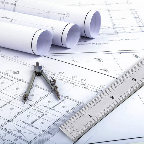 Two Pack Stainless Steel Ruler For Engineers And Makers, Dual Sided 6 Inch Machinist Ruler on architectural blueprints