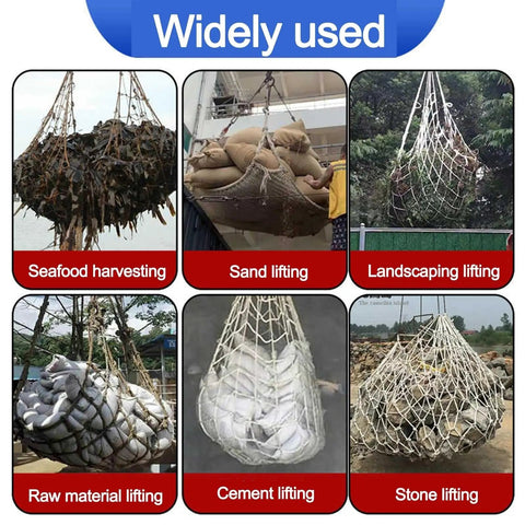 Beefy Heavy Duty Lifting Net Nylon Cargo Sling Net for Hanging Goods and Garden Climbing Projects used for diverse lifting tasks.