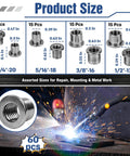 60 Piece T Shaped Weld On Nut Assortment With Four Popular Sizes Shop Grade Automotive Hardware For Chassis Fabrication And Frame Rebuilds Built Solid For Daily Grinds showing product sizes and welding application.