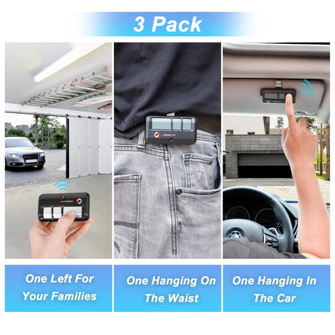 Universal Garage Door Remote 3 Pack For Openers 1993 To Present Works With 893LM 893MAX 971LM Rolling Code Frequencies shown in use