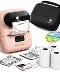 Super Sweet Portable M110 Label Printer In Killer Pink With Carry Bag Wireless Thermal Printer with labels and accessories.