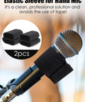 Elastic Handheld Microphone Sleeve For Rode Wireless GO II ME PRO System attached to handheld mic, shown in 2 pack.