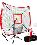 Six By Six Foot Baseball And Softball Training Net with batting tee, strike zone target, circular target, red and black, portable design