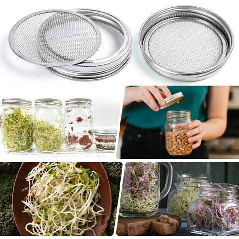 Straight Up Premium 304 Stainless Steel Sprouting Lid For Mason Jars, heavy duty mesh germination screens with sprouts.