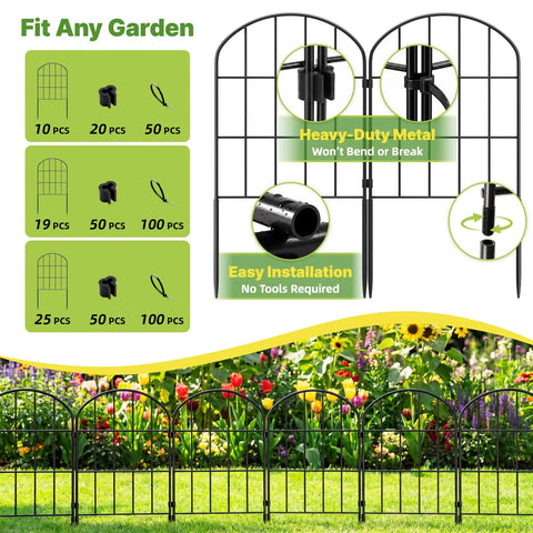 19 Pack Decorative Garden Fence Panels Set With No Dig Install 24 Inch High Outdoor Border Fencing Rust Proof Metal Wire