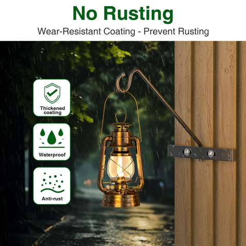 Heavy Duty Deck Hook Railing Bird Feeder Hanger With Rustproof Coating For Flower Baskets And Outdoor Patio Decor Built Like A Tank With Zero Drill Install Holds Twenty Two Pounds No Sweat Setup, holding a lantern.