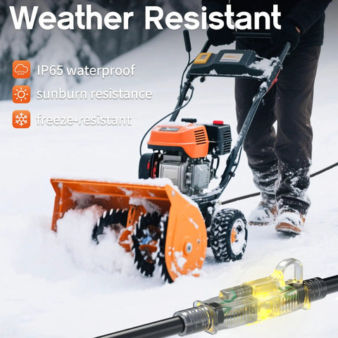 Beefy Workhorse 50 Foot Heavy Duty Outdoor Extension Cord Waterproof With Lighted End in snow, weather, and sun-resistant