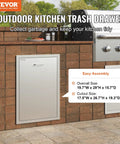 Outdoor Kitchen Trash Drawer System With Heavy Duty Stainless Steel Storage For Backyard BBQ Islands And Grills Pull Out Trash Bin Cabinet 19.7W X 29H X 15.7D Inches installed in brick BBQ island.