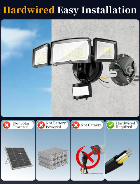 Hella Bright 100W Led Flood Light With Killer Motion Sensor Dusk To Dawn 11000 Lumens Triple Head Adjustable Outdoor Security Fixture IP66 Waterproof Remote Controlled For Yard Garage Patio