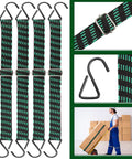 8 Pack 80 Inch Adjustable Flat Bungee Cords With Hooks And Buckles, Heavy Duty Elastic Straps shown with various features.
