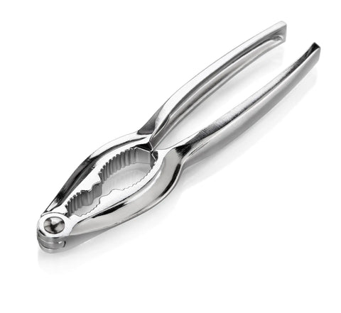 Chrome-plated lobster cracker from 8 Piece Seafood Tool Kit with Lobster Crackers and Forks, featuring ergonomic handles and jagged teeth.