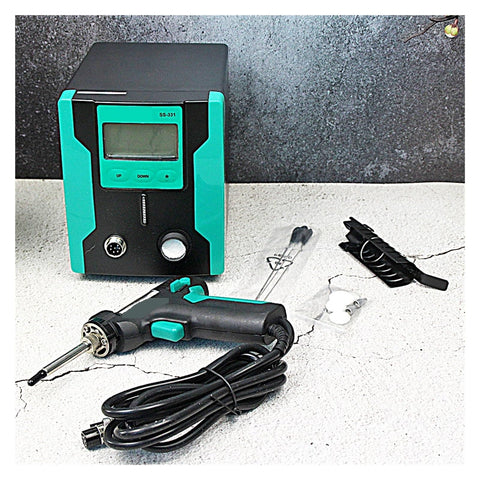 Digital Desoldering Station With Solder Vacuum Gun LCD Temperature Control ESD Safe Vacuum Pump displayed on table