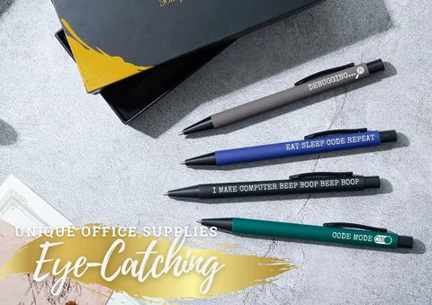 Ballpoint Pen Set Of 4 For Programmers And Techies, Smooth Writing Gift For Computer Scientists and Geeks with engraved quotes