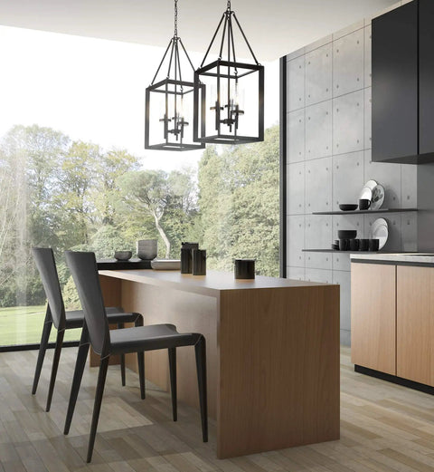 Oil Rubbed Bronze 12 Inch 3 Light Lantern Pendant LED Ceiling Light for Foyer Kitchen Island and Entryway with Clear Glass Shade