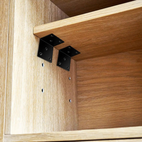 Heavy Duty Chrome Coated Iron Corner Brackets With Mounting Screws for furniture assembly mounted on wood shelving.