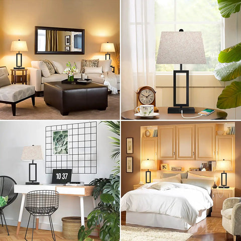 Set Of 2 Touch Control Table Lamps With USB Ports, 3-Way Dimmable Bedside Nightstand Lights For Bedroom And Living Room, Modern Fabric Shade Table Lamps With LED Bulbs Included