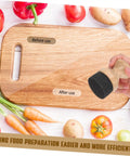 Straight Up Premium Wax Applicator For Cutting Boards Durable Bristle Brush For Mineral Oil Wood Polish Compact Kitchen Tool in use on wooden cutting board.