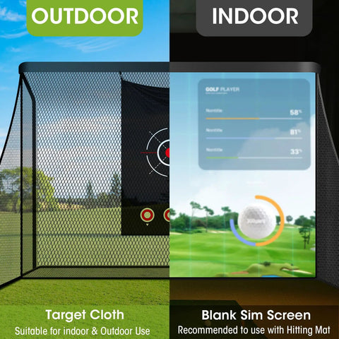 Golf Cage Net With Simulator Impact Screen And Heavy Steel Frame 10 X 7 Ft Enclosure For Home Indoor Outdoor Practice