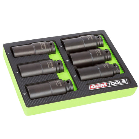 Beefy Built Tough Harmonic Balancer Puller Socket Set with Crankshaft Bolt Removal Tools, 17mm to 27mm Deep Sockets, Chrome Moly Steel