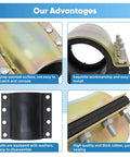 Water pipe repair clamp, 4-inch size, metal band with bolts and rubber seal for PE/PVC/steel/iron pipes.