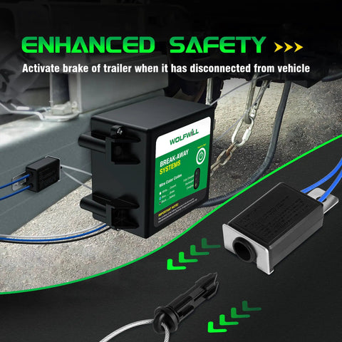 Trailer Breakaway Kit With Built In 12V 5Ah Battery, Test Button, LED Indicator, and Brake Controller Cord for No Fuss Towing
