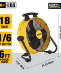18 Inch High Velocity Floor Fan With 3 Speed Settings Heavy Duty Air Circulator 180 Degree Tilt Large Electric Metal Drum Fan Yellow