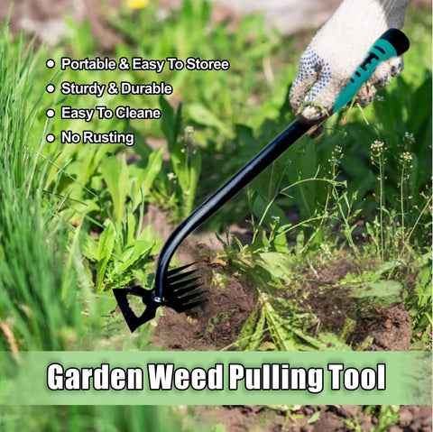 Two Pack Weed Puller Tool With Six Teeth Manganese Steel Garden Hand Weeder Durable Root Uprooting Tool For Lawn And Garden Easy Dig And Pull No Sweat Includes Rubber Gloves, hand pulling weeds in garden