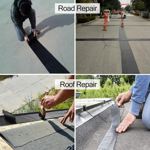 Darn Tough Self Adhesive Asphalt Crack Tape Waterproof Heavy Duty Concrete Patch Roll used for road and roof repair applications.