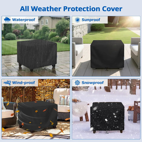 Outdoor Ottoman Cover 26W By 26D By 18H Square Coffee Table Waterproof All Weather Protection For Patio Furniture Black