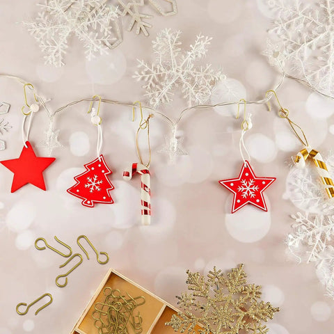 120 Pieces Gold S Shaped Curtain Track Hooks For Ceiling Drape Wire Hangers, hanging Christmas ornaments on metal wire