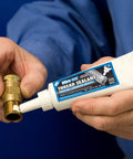 White 420 High Temperature And High Strength Anaerobic Thread Sealant For Metal Pipes And Fittings, 50ml tube applied to brass fitting