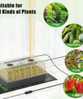60 Cell Self Watering Seed Starter Tray With Grow Light And Heat Mat, showing various plant types suitable for growth.