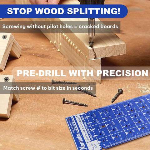 Screw Size Chart and Drill Bit Gauge Laser Etched in 6061 Aluminum Pilot Hole Guide for Screws Four Through Fourteen with ruler