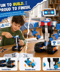 Child assembling Awesome Remote Control Robot Building Kit For Kids Ages 6 To 12 With App Control And Coding Lessons STEM Toy.