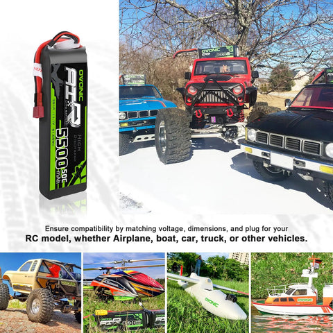 Beefy 5500mAh 3S 11.1V LiPo Battery 50C with Dean T Connector, featured with RC vehicles and models for versatile use.