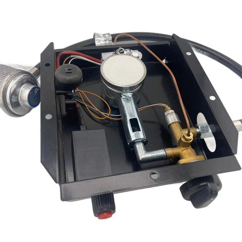 Pyramid Style Three Bolt Patio Heater Glass Tube Control Box Assembly For 47,000 BTU Units, black metal with copper valve