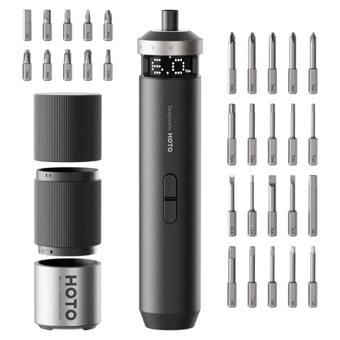 Electric Screwdriver Workhorse With Smart Display, Six Torque Settings From 0.5 To 6 Nm, Quarter Inch Hex, Thirty Bit Set visible