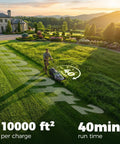 Cordless 40V 17 Inch Lawn Mower With Dual 4Ah Batteries, Brushless 1200W Motor, 6 Level Height Adjustment, 50L Grass Bag, 40 Minute Runtime For Yards Up To 500 Square Meters, Easy Push Start, Quiet Power, Big Yard Companion, man mowing large lawn